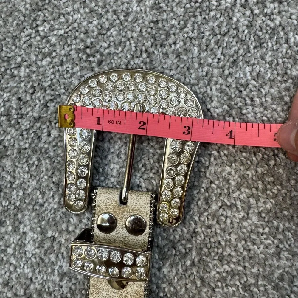 Rhinestone Western Belt Womens M Gold Genuine Leather Studded Rodeo Cowgirl Goth